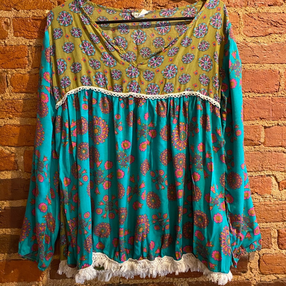 Live Happy by Natural Life Boho Tunic in Green
